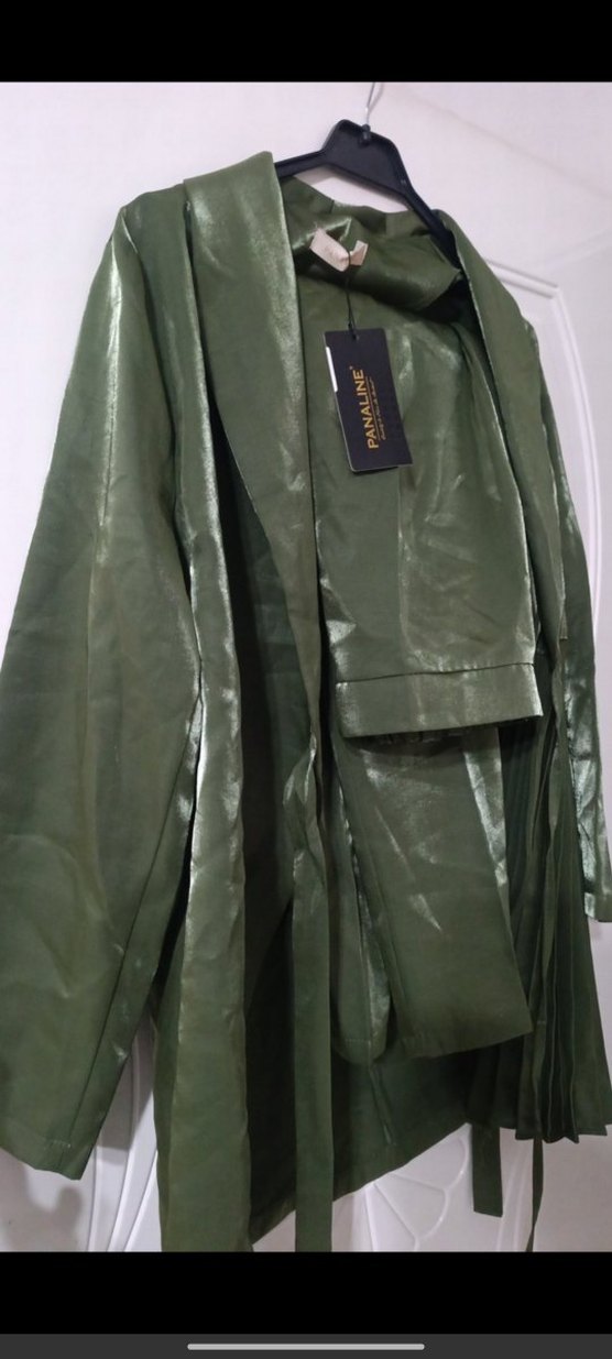 Kadın Yeşil Pileli Ceket pantolon takım - Görsel 4