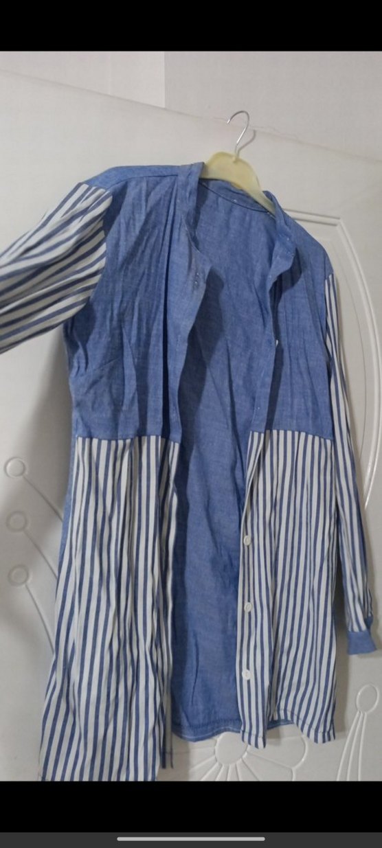 Uzun Kollu Çizgili Denim Kadın Gömlek - Görsel 3