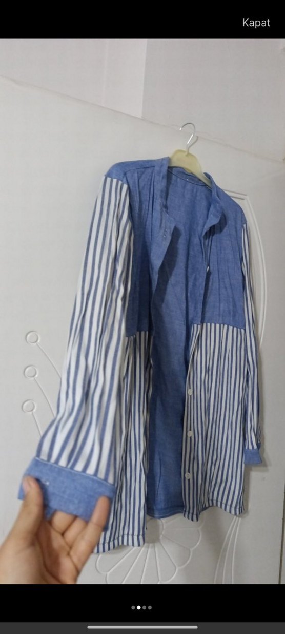 Uzun Kollu Çizgili Denim Kadın Gömlek - Görsel 2