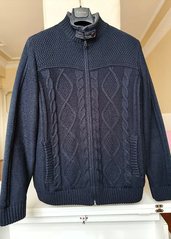 lacivert Örgü Yüksek Yakalı Erkek Hırka - Görsel 4