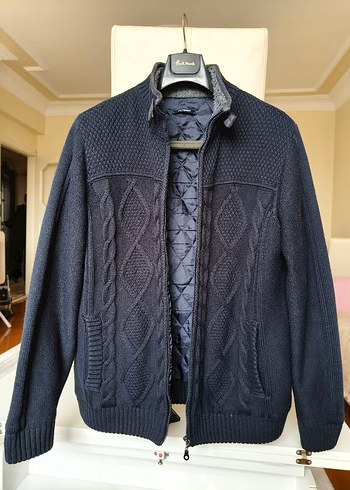 lacivert Örgü Yüksek Yakalı Erkek Hırka - Görsel 3