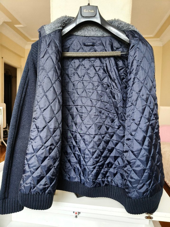 lacivert Örgü Yüksek Yakalı Erkek Hırka - Görsel 2