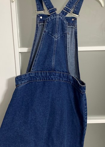 Kadın  Lacivert Askılı Midi Denim Tulum - Görsel 2