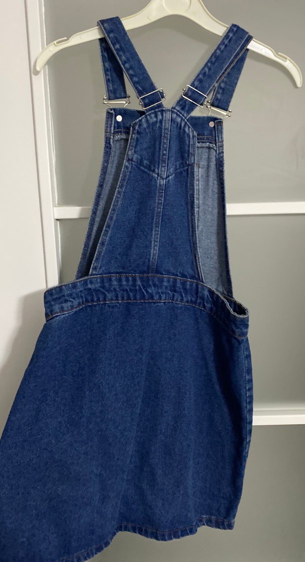 Kadın  Lacivert Askılı Midi Denim Tulum - Görsel 2