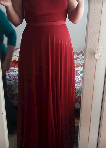 Bordo Straplez Uzun Abiye Elbise - Görsel 4