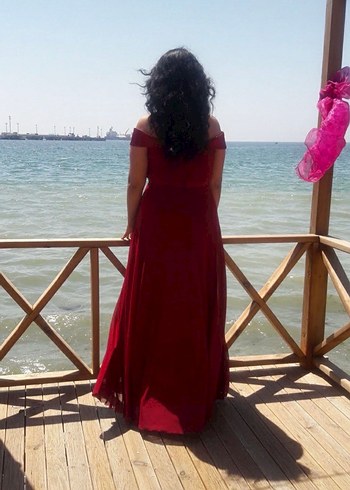 Bordo Straplez Uzun Abiye Elbise - Görsel 2