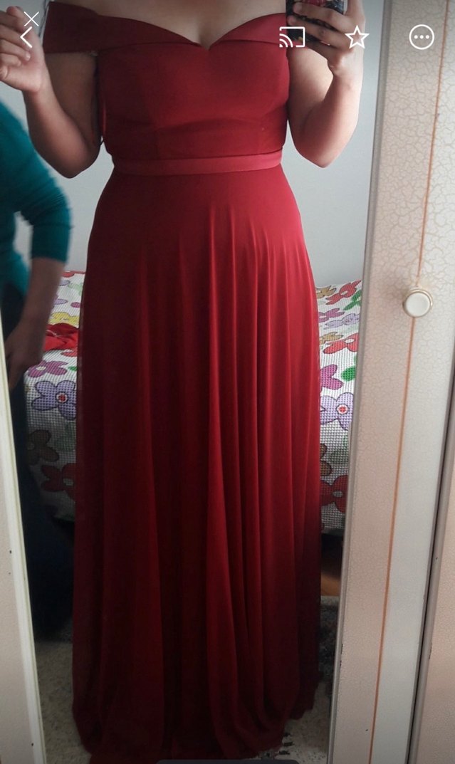Bordo Straplez Uzun Abiye Elbise - Görsel 4