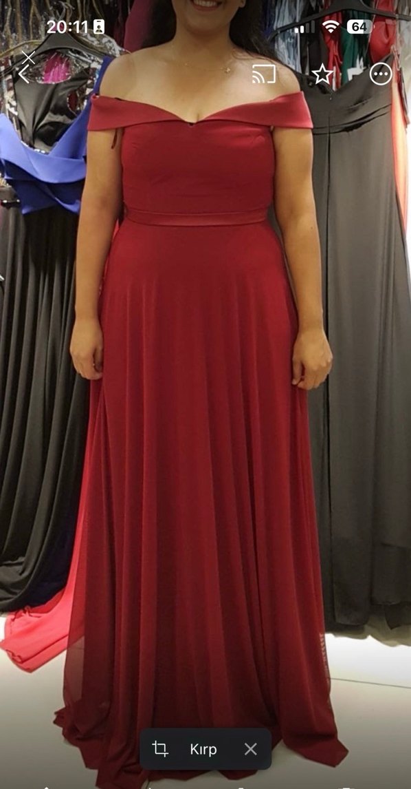 Bordo Straplez Uzun Abiye Elbise - Görsel 3
