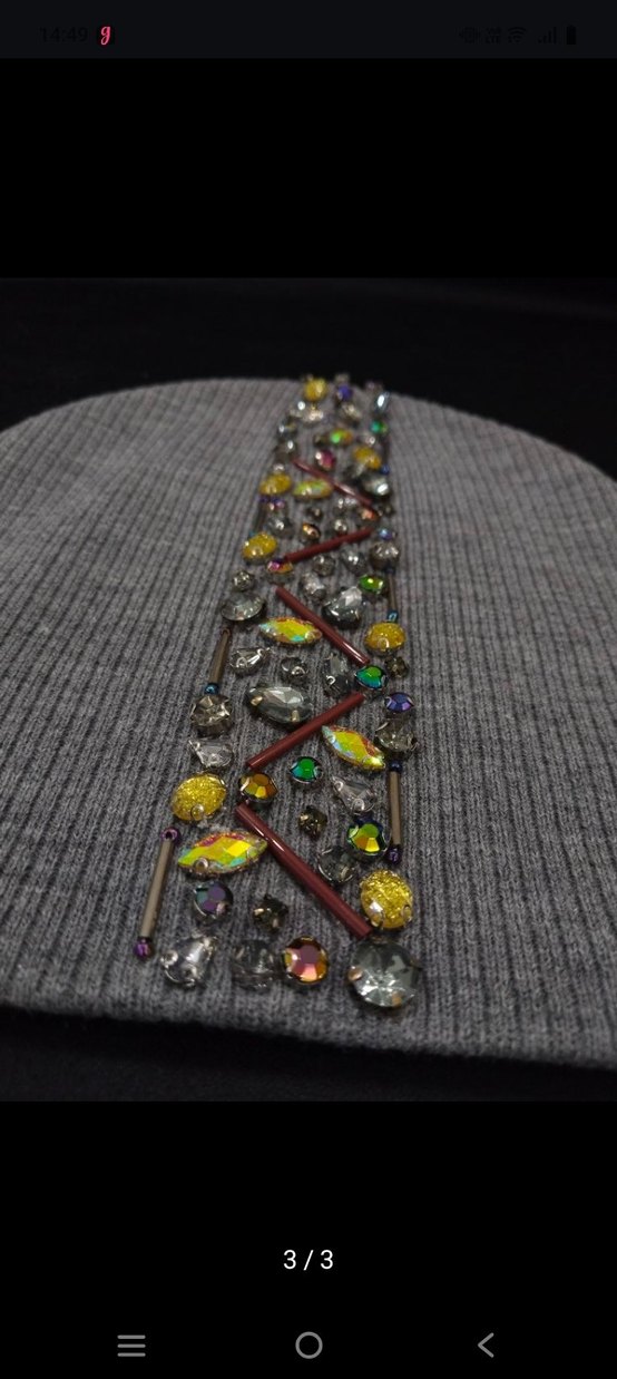 Boncuk İşlemeli Gri Kadın Bere - Görsel 3