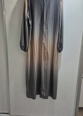 Kadın Bej Gri Pileli Uzun Elbise - Görsel 3