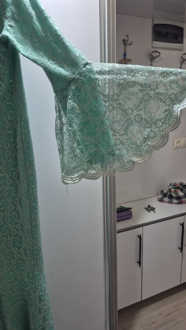 Turkuaz Dantel Uzun Bohem Elbise - Görsel 2