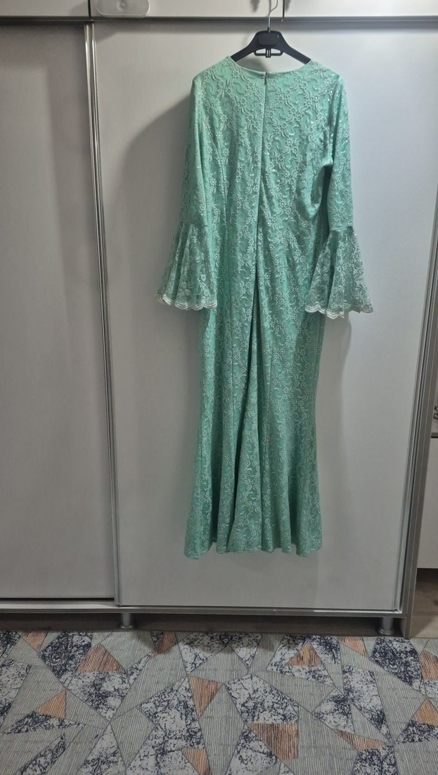 Turkuaz Dantel Uzun Bohem Elbise - Görsel 3