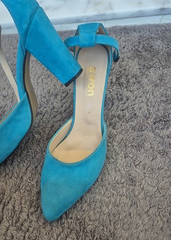 Mavi Süet Stiletto Tokalı Kadın Ayakkabı - Görsel 2