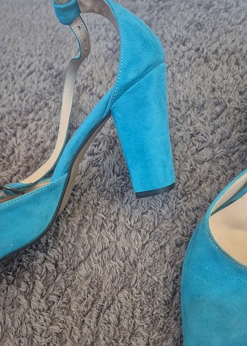 Mavi Süet Stiletto Tokalı Kadın Ayakkabı - Görsel 3