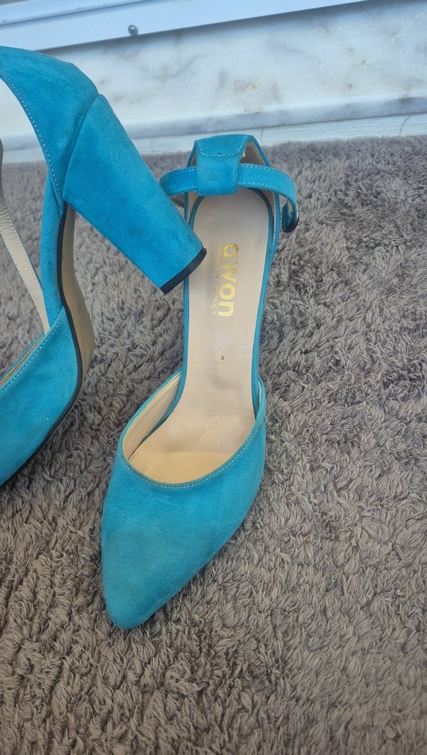 Mavi Süet Stiletto Tokalı Kadın Ayakkabı - Görsel 2