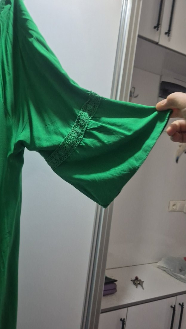 Yeşil Bohem Nakışlı Uzun Elbise - Görsel 2