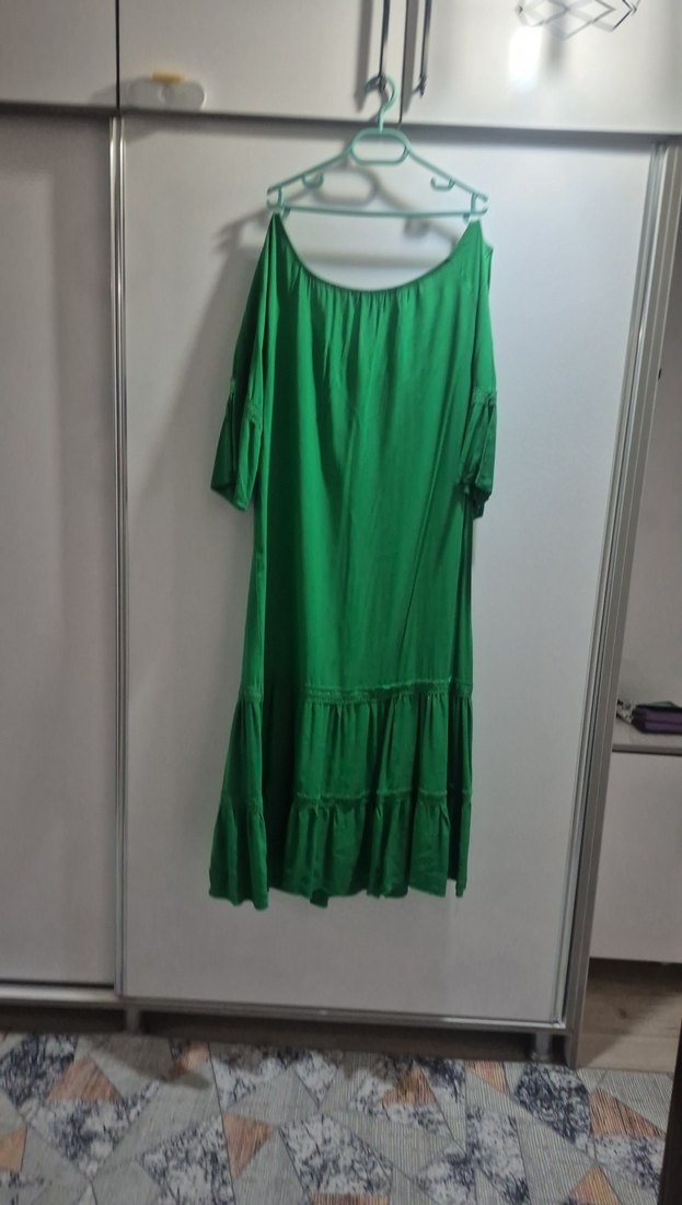 Yeşil Bohem Nakışlı Uzun Elbise - Görsel 3