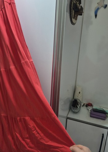 Kırmızı V Yaka Uzun Bohem Elbise - Görsel 2