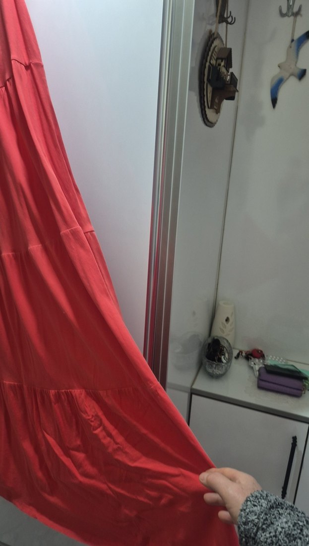 Kırmızı V Yaka Uzun Bohem Elbise - Görsel 2