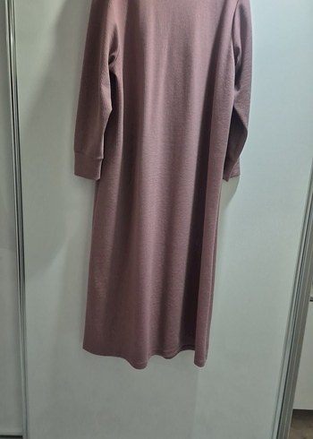 Düğmeli Uzun Kollu Bej Triko Elbise - Görsel 4