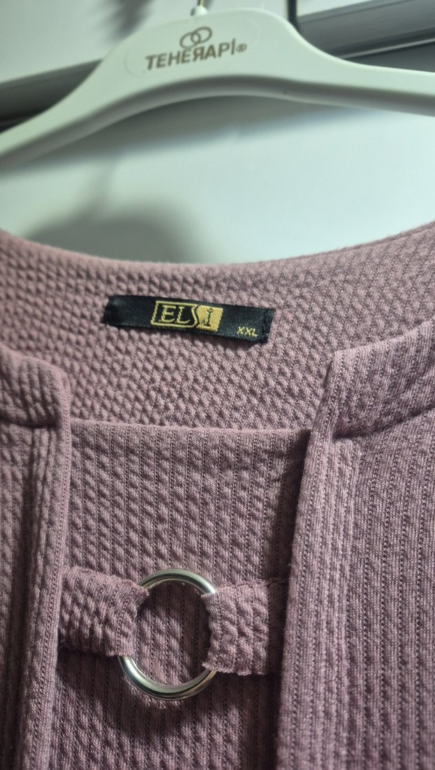 Düğmeli Uzun Kollu Bej Triko Elbise - Görsel 3