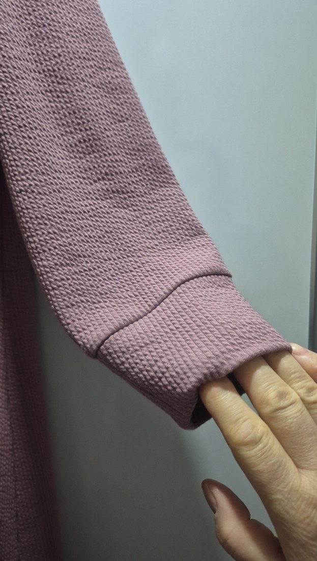 Düğmeli Uzun Kollu Bej Triko Elbise - Görsel 2