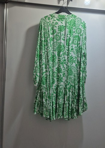 Yeşil Pilili Bohem V Yaka Uzun Elbise - Görsel 3