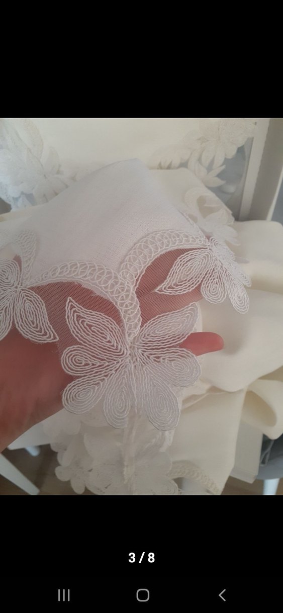 İşlemeli Beyaz Masa Örtüsü - Görsel 3