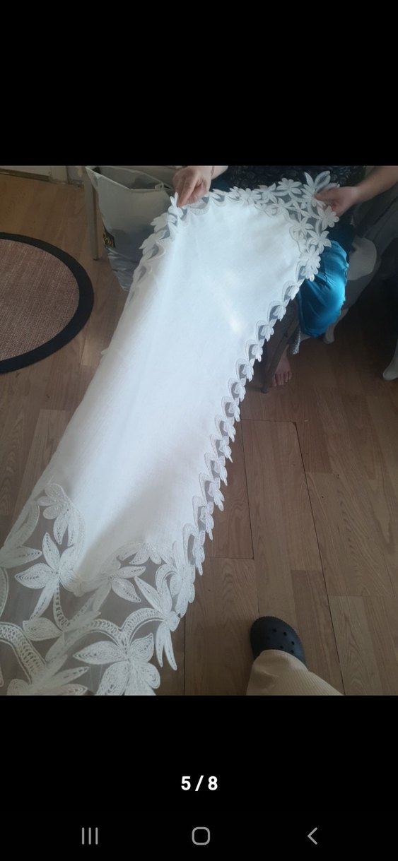 İşlemeli Beyaz Masa Örtüsü - Görsel 5