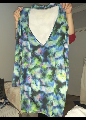 Çok Renkli Uzun Kollu batik elbise - Görsel 3