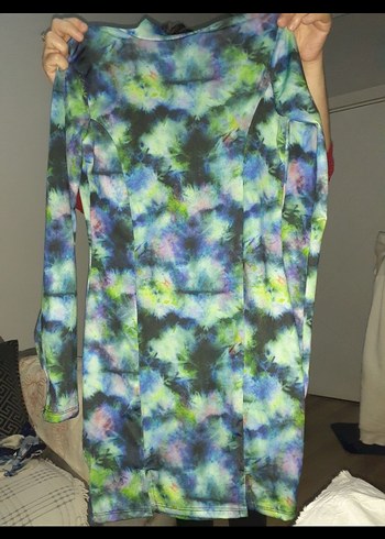 Çok Renkli Uzun Kollu batik elbise - Görsel 2