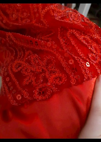 Dantel İşlemeli Kırmızı Uzun Abiye Elbise - Görsel 3