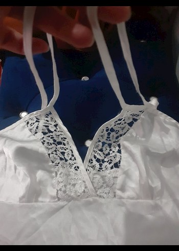 Dantel Detaylı Beyaz Midi Gecelik - Görsel 2