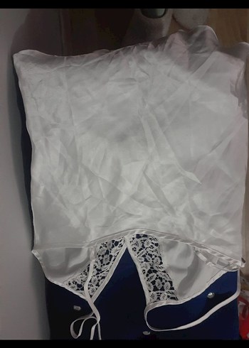 Dantel Detaylı Beyaz Midi Gecelik - Görsel 8