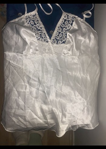 Dantel Detaylı Beyaz Midi Gecelik - Görsel 3