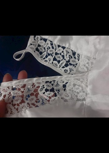 Dantel Detaylı Beyaz Midi Gecelik - Görsel 6