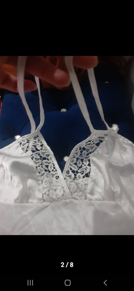 Dantel Detaylı Beyaz Midi Gecelik - Görsel 2