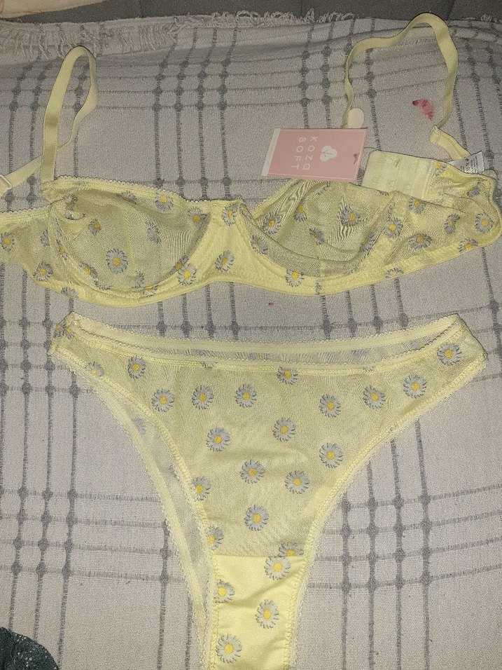 Sarı Çiçek Desenli Midi Sütyen Takımı - Görsel 2