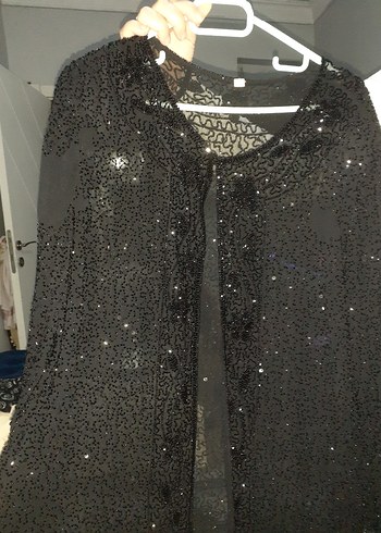 Parlak Siyah Payetli Uzun hamile Ceket - Görsel 3