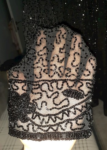 Parlak Siyah Payetli Uzun hamile Ceket - Görsel 4