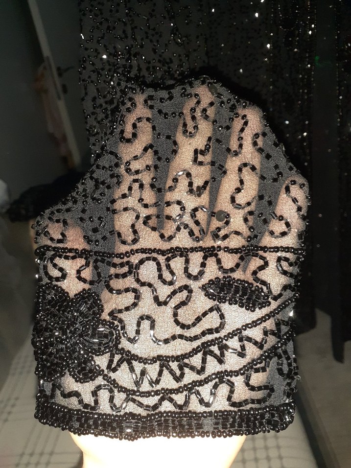 Parlak Siyah Payetli Uzun hamile Ceket - Görsel 4