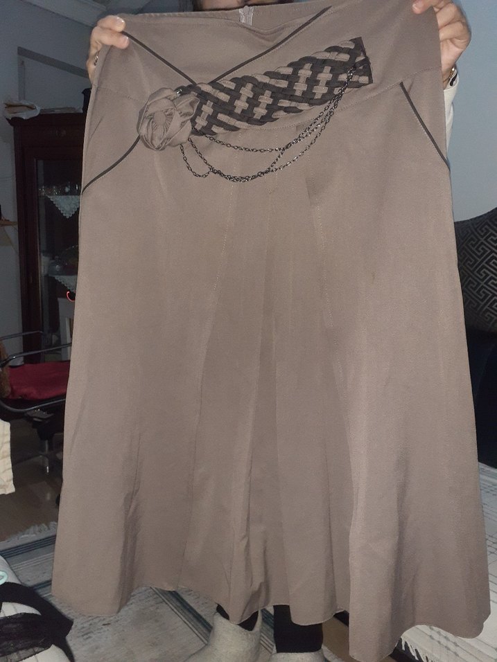 Drapeli Bej Uzun Keten Etek - Görsel 3