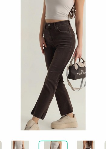 Beyaz Butik Koyu Kahverengi Yuksek Bel Denim Pantolon