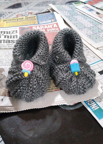 Kız Bebek Örgü Beyaz Bağcıklı Patik - Görsel 4