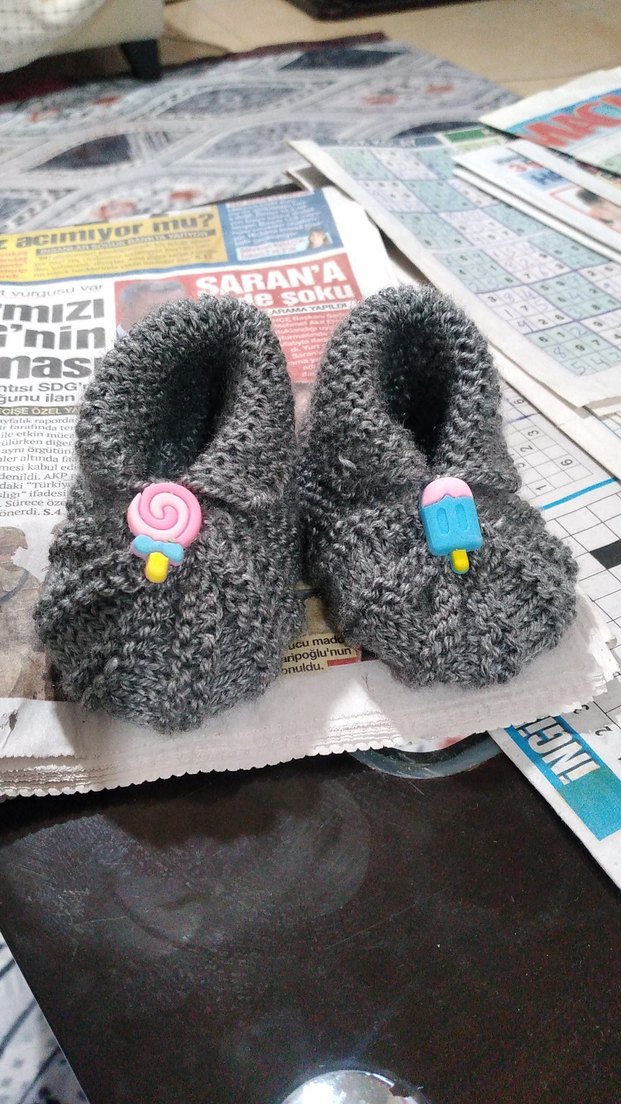 Kız Bebek Örgü Beyaz Bağcıklı Patik - Görsel 4