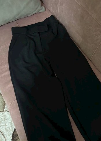 Kemer Detaylı Siyah Kadın Kumaş palazzo Pantolon - Görsel 2