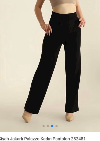 Kemer Detaylı Siyah Kadın Kumaş palazzo Pantolon - Görsel 3
