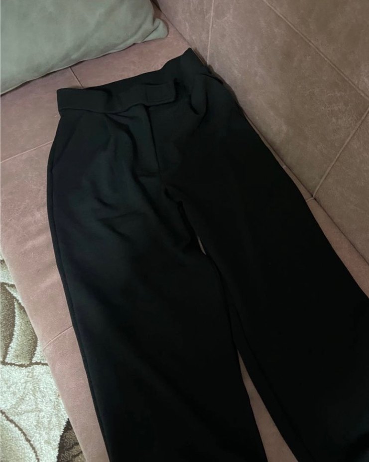 Kemer Detaylı Siyah Kadın Kumaş palazzo Pantolon - Görsel 2