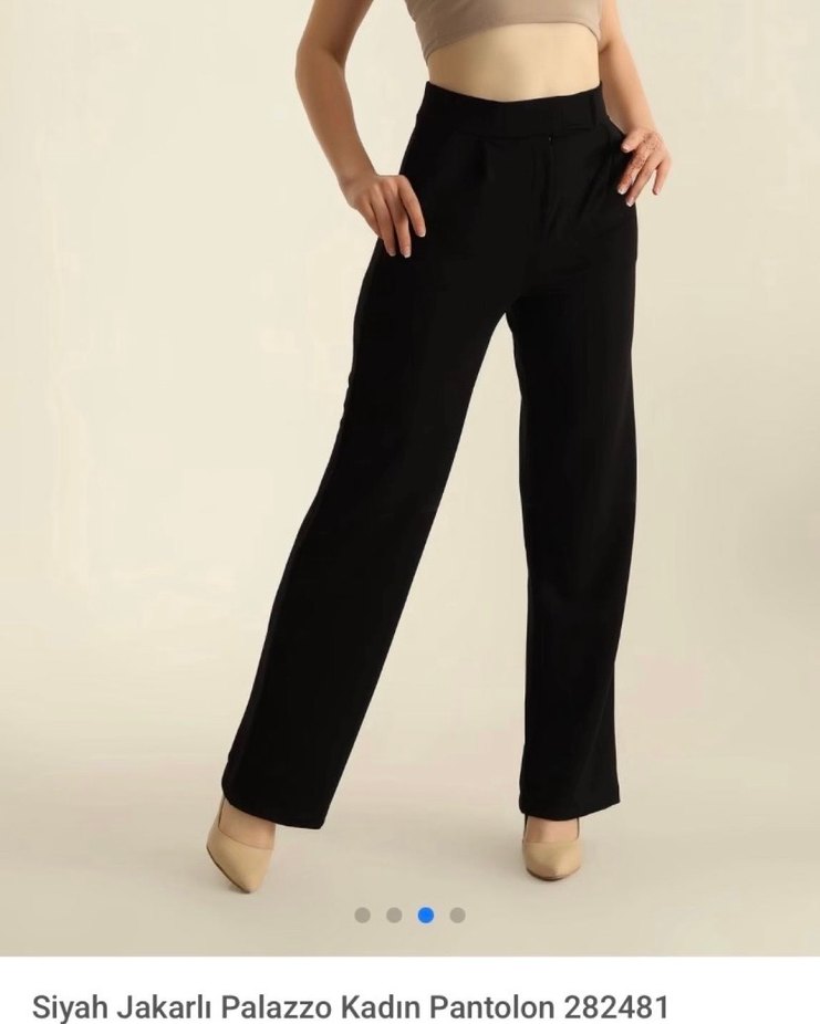 Kemer Detaylı Siyah Kadın Kumaş palazzo Pantolon - Görsel 3