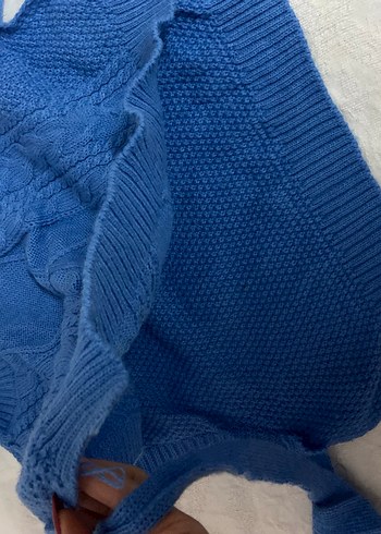 Bohem Mavi Örgü Kadın Süveter - Görsel 3